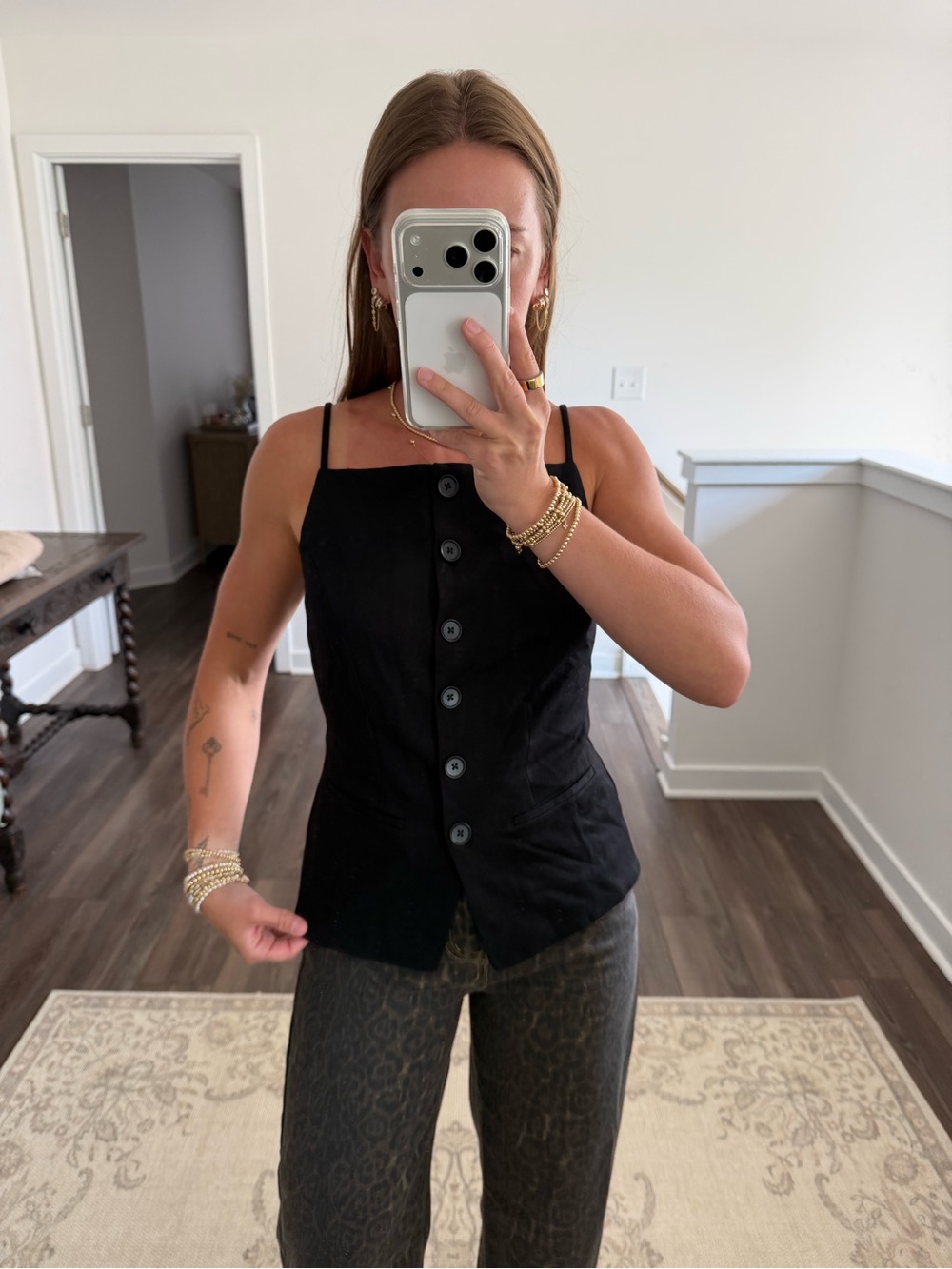 Sunday in Brooklyn Black Button-Front Square Neck Cami